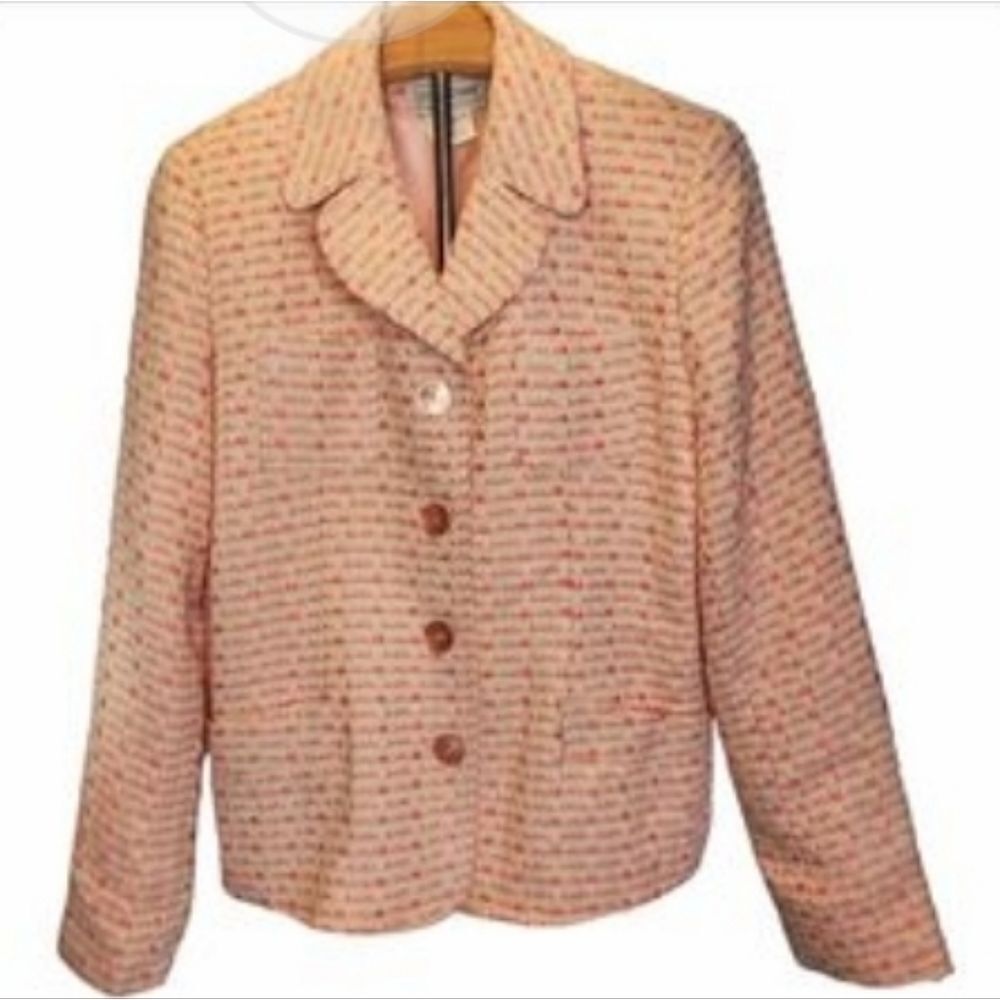 Vintage JG Hook Tweed Blazer Women's Pink Cream Textured Woven Career Preppy Jac